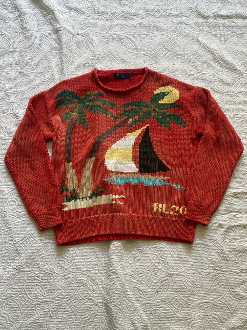 Ralph Lauren Red Tropical Sailboat Knit Sweater